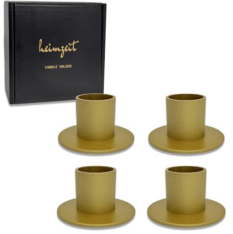 heimzeit Portacandele in Metallo per Candele a Stelo Ø22 mm e Candele da Tavolo [4 Pezzi, Rotondo], Colore: Oro, Design Elegante, Candelabro per una Raffinata Decorazione Della Stanza