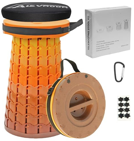 ALEVMOOM Upgraded XXL Collapsilbe Stool with Cushion,More Sturdy and Height 19.7,D11.8,Portable and Lightweight Adjustable Chair Telescoping Stool for Camping Hiking BBQ Max Loading 1000Ibs