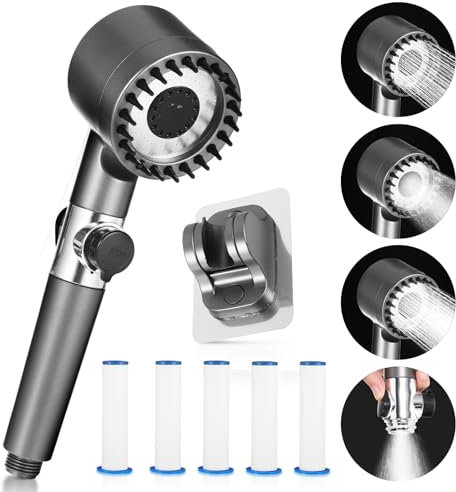 Multifunktionaler Duschkopf mit Massagedusche, Wassersparendem Filter und 4 Modi. 5x verstellbar für optimalen Hochdruck. Handbrause für perfekte Entspannung