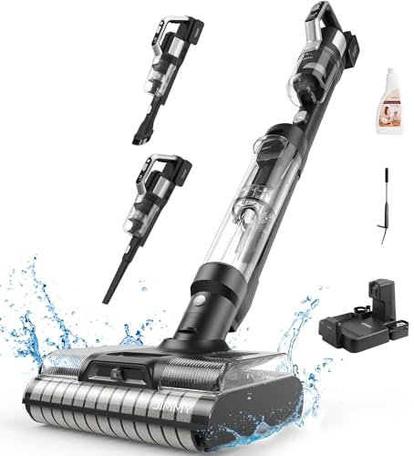 Jimmy PW11 Aspirador Escoba sin Cable en Seco y Húmedo, con Secado por Aire Caliente, Sensor de Polvo, LED-Bildschirm, Autonomía 40 Mins, Desagüe Automático y Manual, Autolimpieza Automática