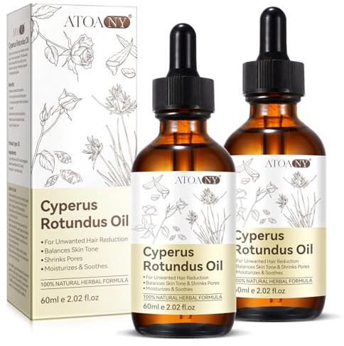 flasture Cyperus Rotundus Oil 100% Natural, Cypress Rotundus Oil for Hair Removal, Reducing Body Hair Growth & Smoothing Skin | Suitable for All Skin Types, 60ml with Dropper (2 Packs)