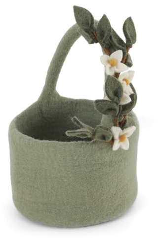 Gry & Sif Cestino pasquale con fiori, cestino in feltro, nido di Pasqua, cestino per fiori, cestino per bambini, decorazione pasquale, matrimonio, cestino regalo, commercio equo e solidale, fatto a