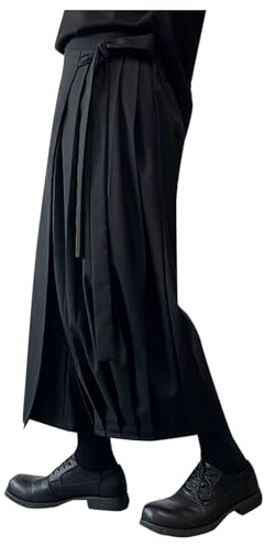 RUMAOZIA - Pantaloni da uomo Rock, stile tradizionale kilt giapponese, samurai, rock, pantaloni hakama samurai, harem, baggy, streetwear, per autunno e inverno, tinta unita, Z01 Nero, 3XL