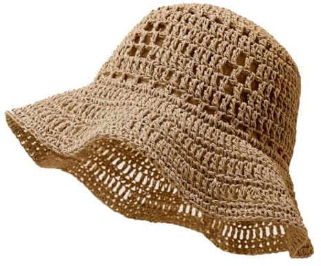 YAMEE Sombrero de Paja para Mujer Protección Solar,Plegable para Viaje,Sombrero de Sol Cómodo Transpirable,Ideal para Exteriores,Jardinería,Paseos