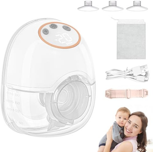 Milchpumpe Elektrisch, Tragbare Milchpumpe Schmerzfreie Freihändig Wiederaufladbar 4 Modi 12 Stufen mit LED-Anzeige Geräuscharm mit 17/19/21mm Flanschen (Weiß)