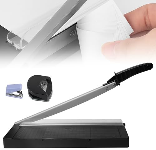 Hebelschneider A4 A3 30cm Edelstahl, Schneidemaschine Papier mit R4-Eckenrunder und Stanzmaschine, Schneidemaschine für 8 Blatt Schneidleistung, zum Schneiden Papier, Fotopapier, Arbeitskarton