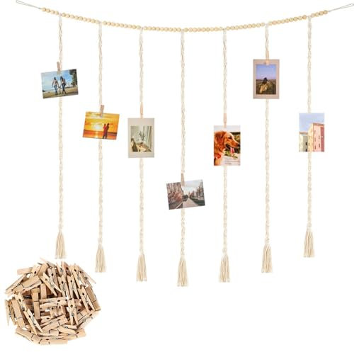 Gotetiso photo Cadre Mural Pêle-Mêle Guirlande Macramé Franges Support Collage Décoration Murale Chambre Cadeau Fête
