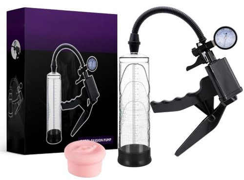 Bomba de pene manual con masturbador de bolsillo y manguito de silicona – Entrenador de vacío masculino con escala y presión regulable para más longitud, fuerza e intensidad