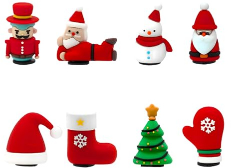 8 Piezas Adornos de Zapatos 3D, Encantos de Zapatos con Tema Navidad, Santa Gnomo Muñeco de Nieve Árbol Decoración de Zapatos para Clog Sandalias Pulsera, Regalo para Niñas Niños Mujeres Hombres