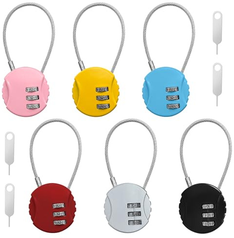 TAIVIN Confezione da 6 Lucchetto Valigia,Lucchetti Piccolo,Lucchetto de Cable a Combinazione a 3 Cifre per Valigie,Palestra,Viaggi,Armadietti Scolastici