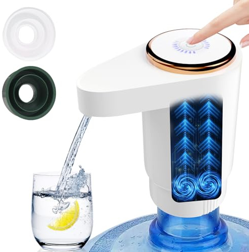EasySpeed Dispensador de Agua de Doble Velocidad | Recargable 1200mAh Bomba de Grifo para Botellas con 2 Adaptadores | Compatible con Garrafas de 3 a 20 litros | para Camping, Casa & Oficina, Blanco