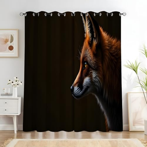 YZQGLHP orange rävgardiner, djurgardiner, mörkläggningsgardiner, ljudisoleringsgardin, för insynsskydd i vardagsrum och sovrum, B140 x H 260 cm (2-pack)