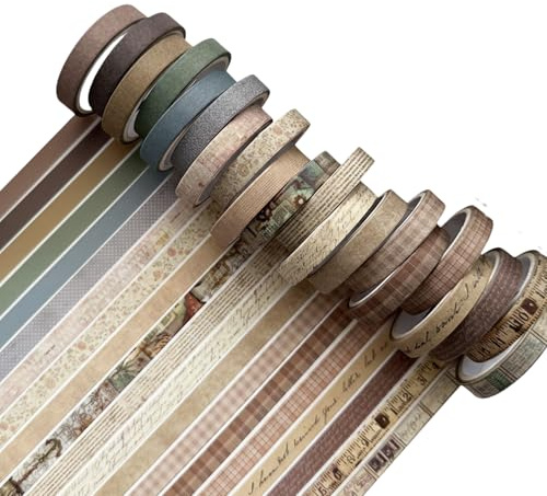 fKiZanthene Washi Tape Vintage Set de veinte rollos de cinta adhesiva decorativa estrecha para diarios, cuadernos, tarjetas en casa, oficina, aula y estudio