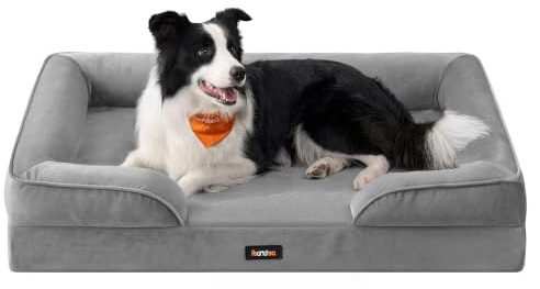 Feandrea Panier pour Chien Orthopédique, Lit pour Chien XL, Bord Surélevé, Mousse Alvéolée, Housse Amovible, Lavable, Antidérapant, Doublure Hydrofuge, Gris Tourterelle, 104 x 69 x 17 cm PGW323GD01