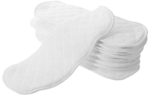 Lurrose 10pcs White Eco Cotton Cloth Diaper Inserts, Nine Layers Reusable Water Locking Pads, 29x11.5cm Breathable Washable Liners for Overnight Incontinence Care