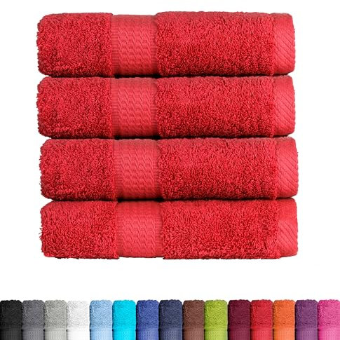 BaSaTex Frottier Handtücher Set aus weicher Baumwolle - 50x100 cm - 100% Baumwolle Öko-Tex Made in Green Zertifiziert | 4X Handtuch in Rot