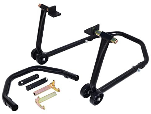 JOMAFA - SOPORTE/ELEVADOR/CABALLETE MOTO 2 EN 1: DELANTERO Y TRASERO + ADAPTADORES UNIVERSALES PARA MOTOCICLETA