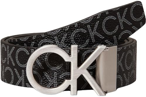 Tommy Hilfiger Uomo Cintura Ck Rev.Adj. New Mono Belt 3.5 cm Cintura in Pelle Sintetica, Nero (Black Monogram), 90 cm