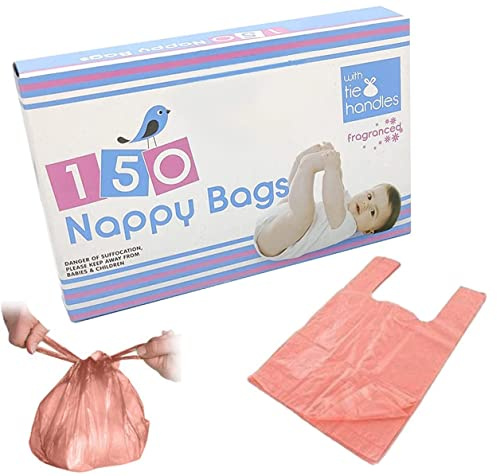 Lot de 150 sacs à couches parfumés – Sacs à langer jetables avec poignée à nouer | Sacs à couches parfumés pour bébé, sacs à déchets pour adultes, sacs à déjections canines