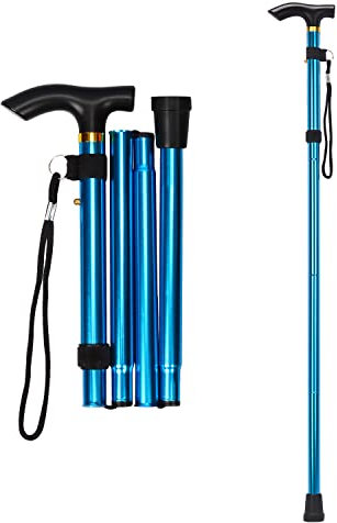 supregear Faltstock, 5-Stufig Höhenverstellbarer Gehstock Leichter Tragbarer Gehstock Reisestock mit Handschlaufe und T-Griff für Altere Behinderte Männer Frauen