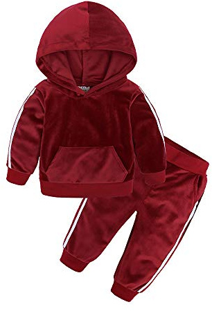 Kids Tales Boys Girls 2Pcs Velvet Hoody Tracksuit Toddler Kids Fleece Hoody Top + Sweatpants Sweatsuit Velour Outfits Set
