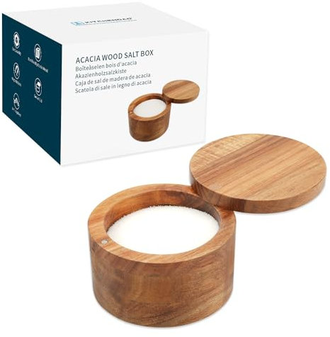 KITCHENDAO Acacia Holz Salzdose, Salzstreuer mit Magnetischer Schwenkdeckel Für Küchen geeignet und Esszimmer, Aufbewahrung von Salz Meersalz Gewürzen Pfeffer Kraut, 6oz