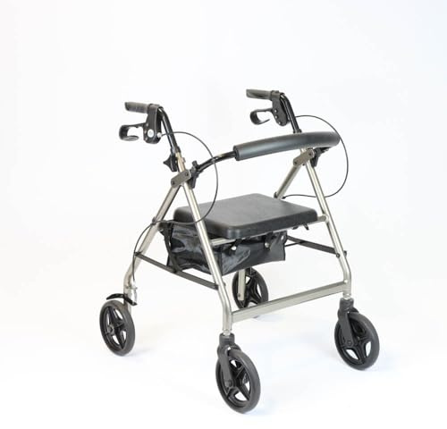 NRS A-Series Petite Lightweight Folding 4 Wheel Rollator with Seat and Bag - Grey