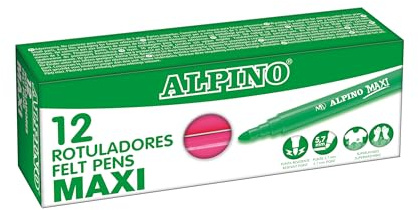 Alpino - Astuccio 12 Pennarelli Maxi Rosa Super Lavabili e Luminosi | Punta Spessa 5,7 mm | Lunga Durata e Resistenza | Per Bambini e Uso Scolastico