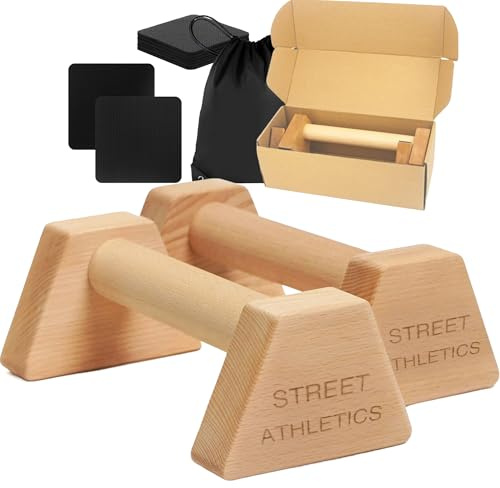 Sheltter Barres parallèles de callisthénie en bois avec sac de transport + coussinets de préhension | Barres Push Up antidérapantes - Support de flexions pour intérieur/extérieur - Accessoires