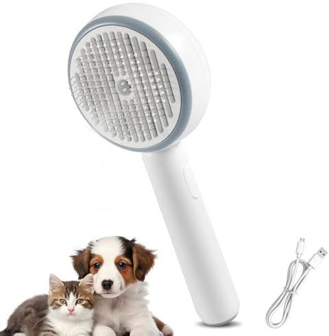 Funmo Steamy Katzenbürste, 3-in-1 Dampfbürste Katze, weiße Katzendampfbürste für Haarreiniger, Entwirrungskamm für Haustiere mit Wassertank und Spray, Anti-Statik-Elektrizität und Verfilzung (Weiß)