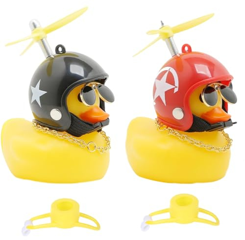 IKOPFLN 2 Piezas de Pato de Plástico, Timbre de Bicicleta, Bocina de Bicicleta, Accesorio para Bicicleta, Adornos para Auto, con Correas y Adhesivo que No Deja Marcas(Amarillo)