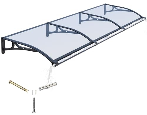 Door Canopy Outdoor Awning with Drainage,300x100cm Rain Shelter Awnings for Patios,Porch,Window Canopies with Aluminium Bracket,Solid Polycarbonate Sheet UV,Snow Protection