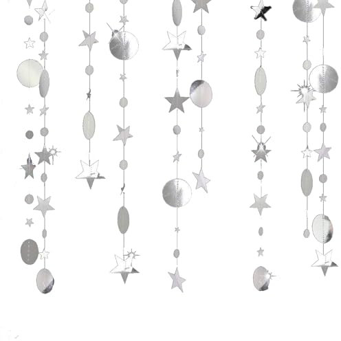 CTForest Guirlande de Fête Argentée, Guirlande en Papier pour Fête d'anniversaire, Fête de Noël, Fête d'halloween, Paquet de 4