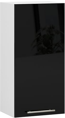 AKORD | Armoire de Cuisine Suspendue - Oliwia W40 | Meuble avec 1 Portes et 2 Étagères | Armoire de Rangement | 40x30x72 cm | Blanc | Noir Brillant