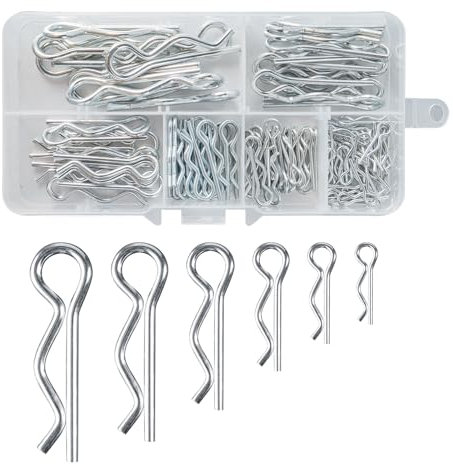 100 Pcs Cotter Pins Assortment Kit, Stainless Steel R Clips Split Pins Retaining Spring Hitch, Heavy Duty for Trucks Tractors Lawn Mowers Cars (6 Sizes)
