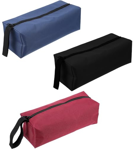 3 Canvas Tool Bags, Multipurpose Pouch Bag for Tools and Storage, Durable Oxford Fabric, 25x8x9cm, Black Blue Red