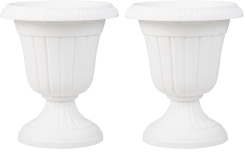 COSTWAY 2 Pack Vintage Planters, 46cm Tall Urn Plastic Flower Pots with Pedestal Base & Pre-marked Drain Hole, Indoor Outdoor Decorative Plant Containers for Front Porch Home Wedding (White)