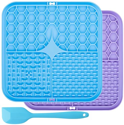 Poraceous 2 Pz Tappetino da Leccare per Cani e Gatti, 20x20 cm Lick Mat per Cani Con Spatola In Silicone, Ventosa Senza BPA, per Mangiare Lentamente, Bagno, L'alimentazione, L'addestramento Del Cane