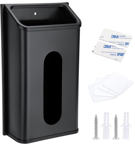 TOLIDA Stainless Steel Grocery Bag Dispenser - Wall Mount Plastic Trash Bag Holder Organizer Bin Liner Storage Shoe Cover Box , Black