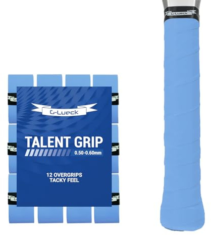 G-Lueck Lot de 12 Overgrips de Tennis très adhérents | Talent Grip | Épaisseur 0,50-0,60 mm | Surgrips pour Raquettes de Tennis, Badminton, Squash, Padel et Autres (Bleu)