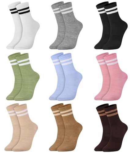 Zuimei 9 Pairs Ladies Socks Womens Stripe Crew Socks Multipack Sports Ankle Casual Socks for Women Ladies Girls Trainer Gym Walking-Multicolor