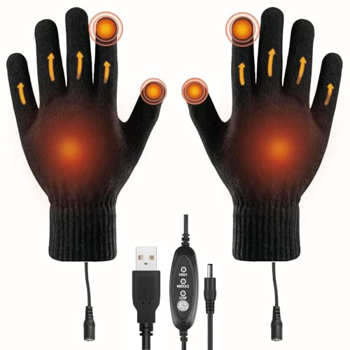 Poeloisy Guantes Calefactables USB Invierno para Hombre y Mujer, Guantes Térmicos con Pantalla Táctil, Calefacción Doble Cara 3 Niveles para Moto, Ciclismo, Senderismo y Actividades al Aire Libre