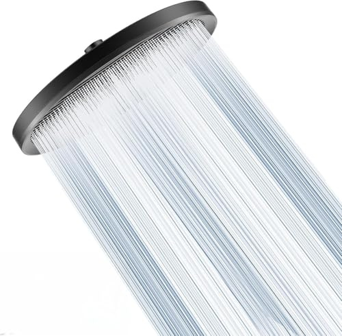 Ronvie Pomme de douche à effet pluie autonettoyante, 27,9 cm, haute pression avec luxe, angles réglables, design cascade, fixe avec mécanisme autonettoyant (noir mat)