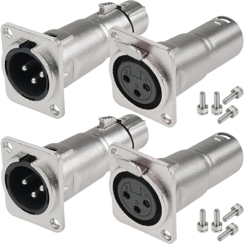 HAAMNING7 XLR Male to Female Panel Mount Socket, 3Pin XLR Plug to Mounting Adapter Microphone Connector for Microphone, Amplifier, Audio Deviece (4 Pack)