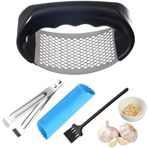 LACHT 4 Pezzi Set Spremiaglio E Sbuccia Aglio, Spremiaglio In Acciaio Inox, Spremi Aglio In Acciaio Inox, Utensili Professionali, Facile Da Usare, Ideale Per Cucina Casa E Ristorante