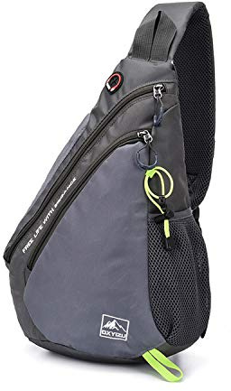 FANDARE Léger Sac de Poitrine Sac d'Epaule Sling Bag Sacoche Sac Bandoulière pour Homme Femme pour École Voyage Randonnée Camping Excursion Cyclisme Équitation Durable Polyester Gris