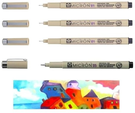 Sakura Pigma Micron 01 Schwarz, 3 Stück + 1