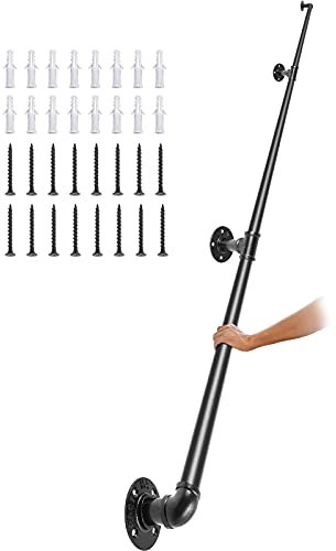 VEVOR Pasamanos Escalera 300 cm Pasamanos de Pared Acero al Carbono Acabado Mate Carga 200 kg Pasamanos Estilo Industrial ?32 mm Pasamanos Montaje en Pared Kit Completo Negro para Interior y Exterior