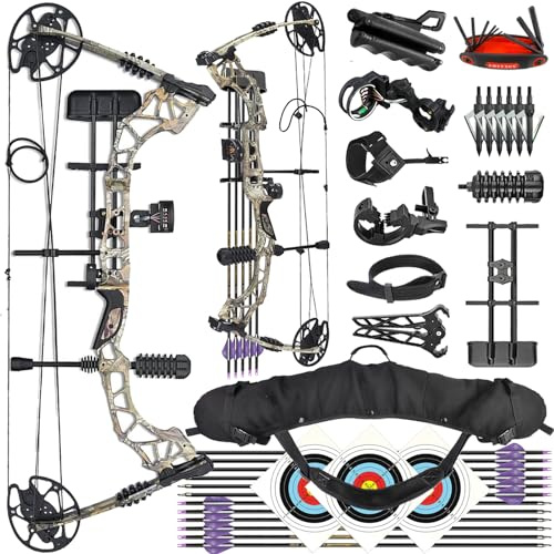 ZSHJGJR Set Arco Compound Ambidestro 35-70lbs regolabile Arco da tiro Arco da caccia Archi compound per adulti principianti Kit arco compound per Destrorso Arco da tiro con frecce (Camo - Set 2)