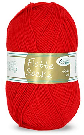 Rellana Flotte Socke uni,100 Gr. 4-fädige Sockenwolle, 75% Schurwolle(Superwash)/25% Polyamid, (903 rot)
